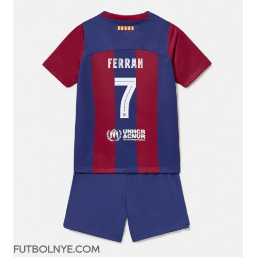 Camiseta Barcelona Ferran Torres #7 Primera Equipación para niños 2023-24 manga corta (+ pantalones cortos)